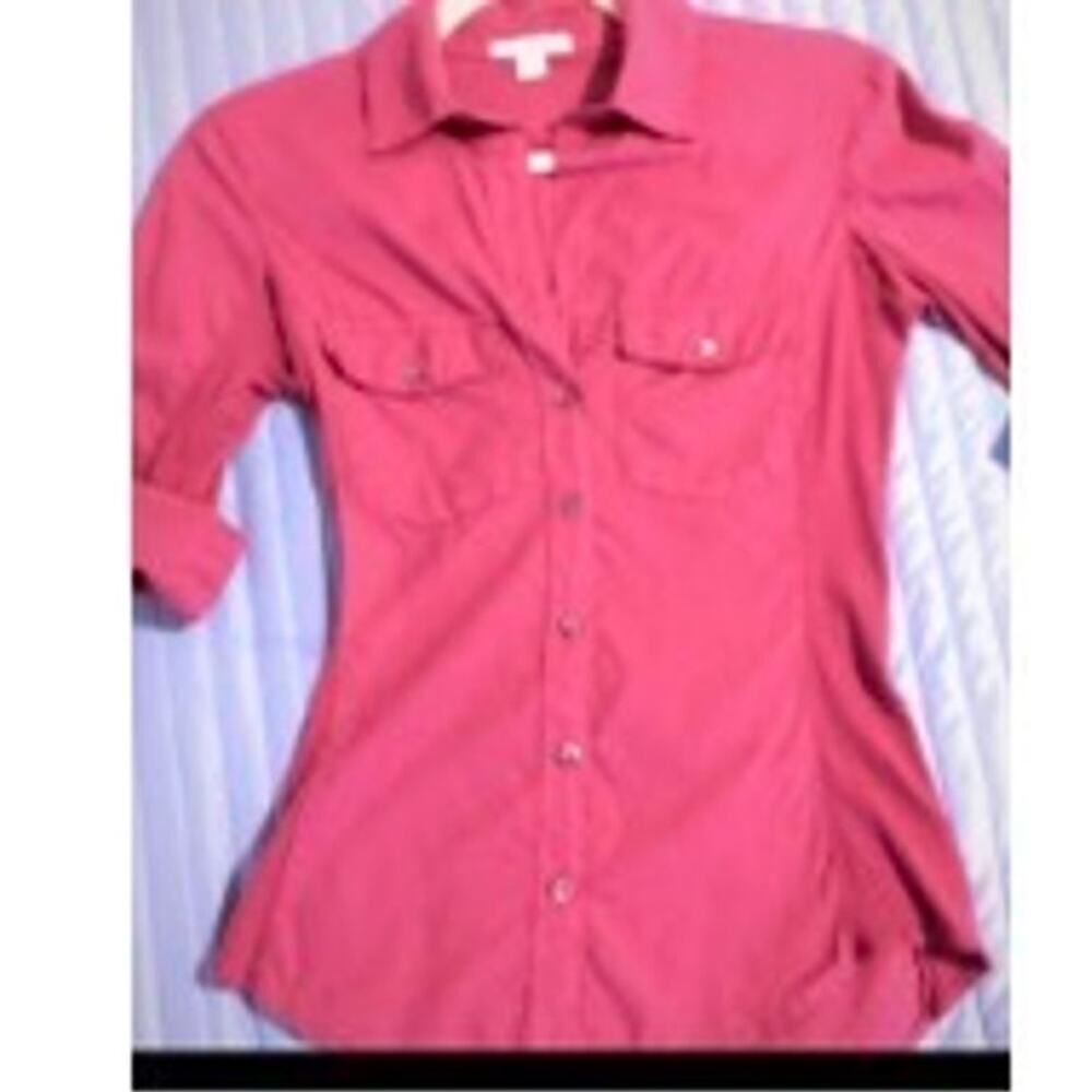 James Perse Standard Slub Contrast Button Down Shirt Raspberry Pink Size 1 Small